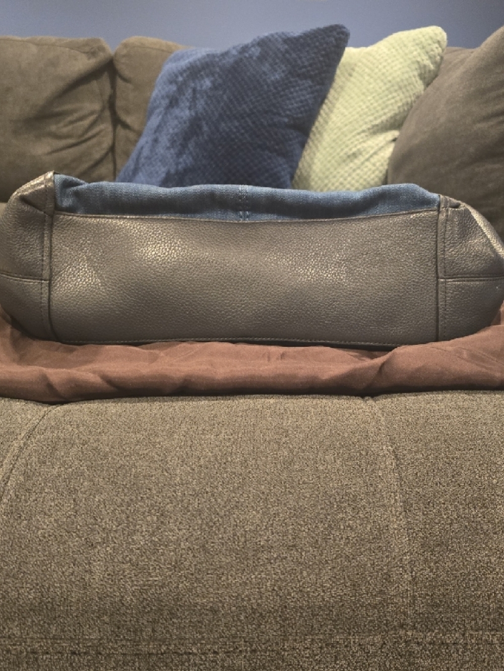 Coach Denim & Black Leather Shoulder Tote with Gold Chain Straps - Picture 6 of 6